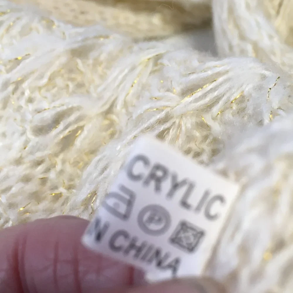 Cream with Gold Metallic Threads Knit Infinity Scarf
